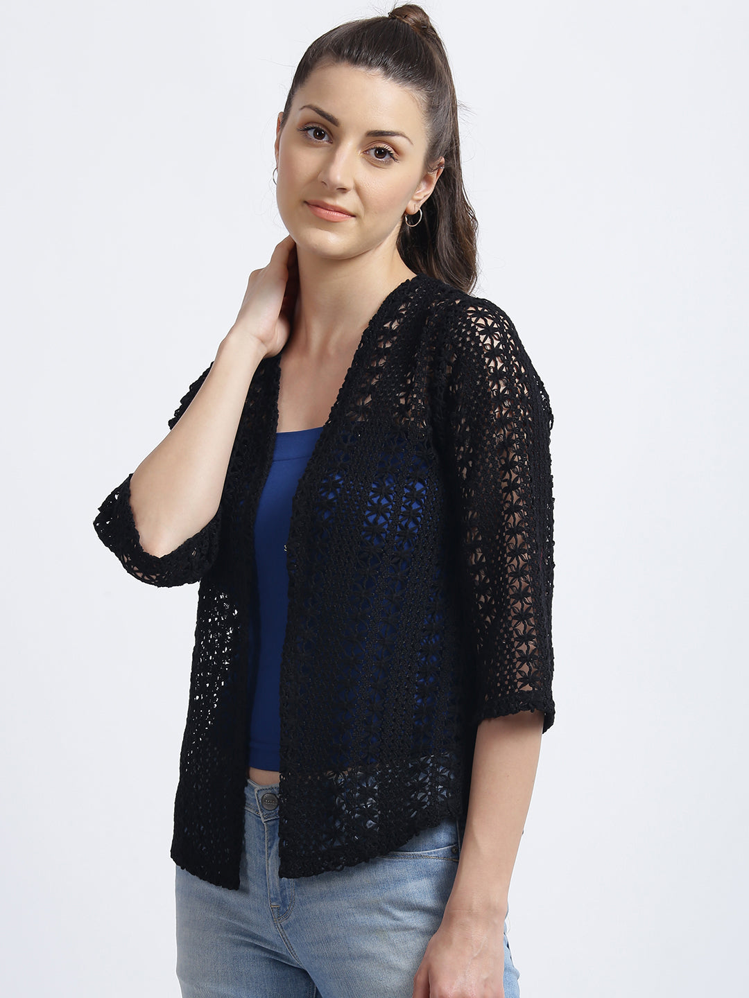 Black Embroidered Regular Shrug