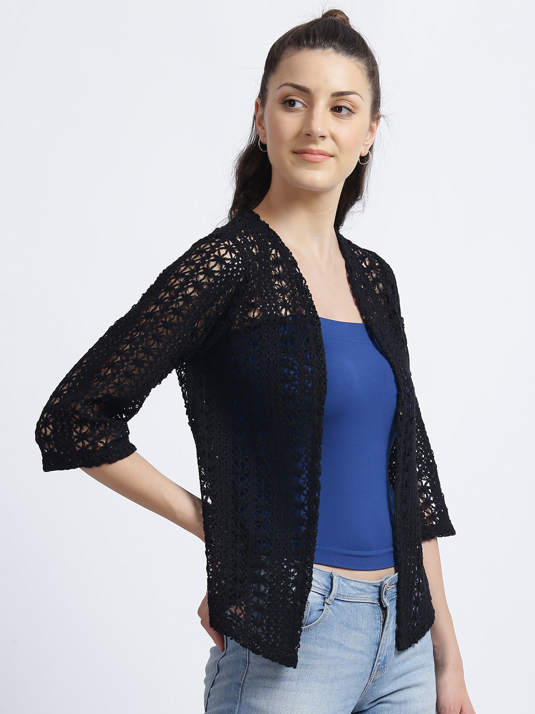 Black Embroidered Regular Shrug