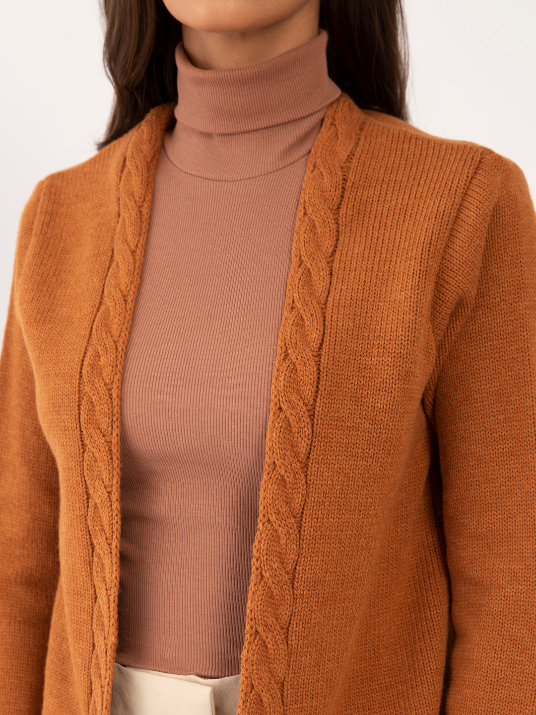 Brown Solid Straight Shrug