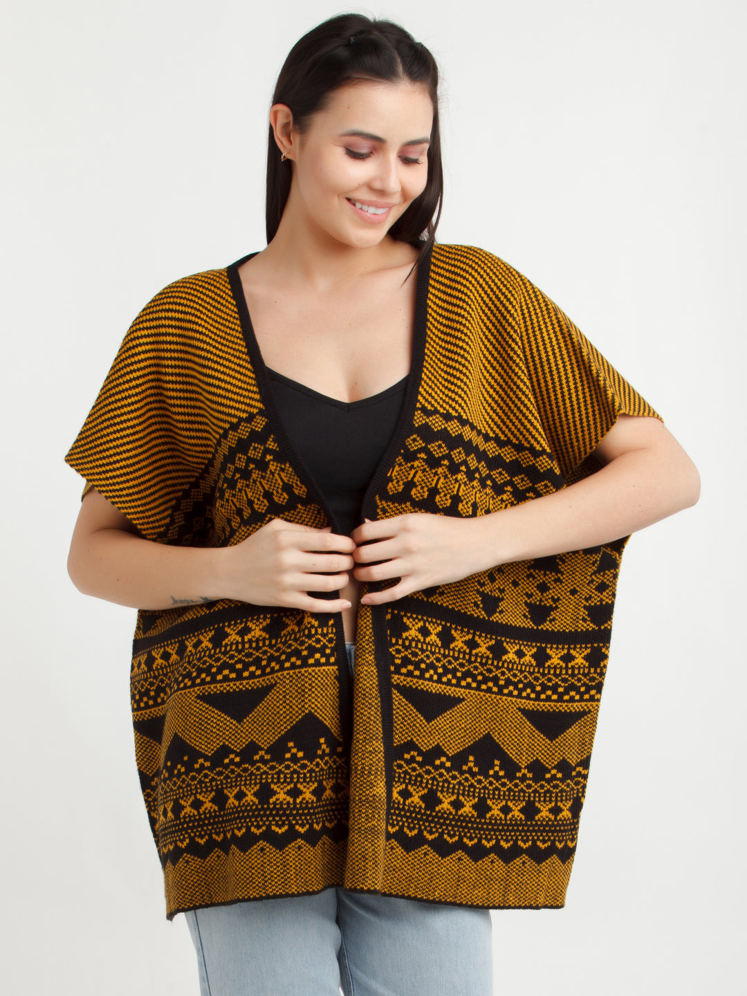 Bronze Geometric Print Shrug