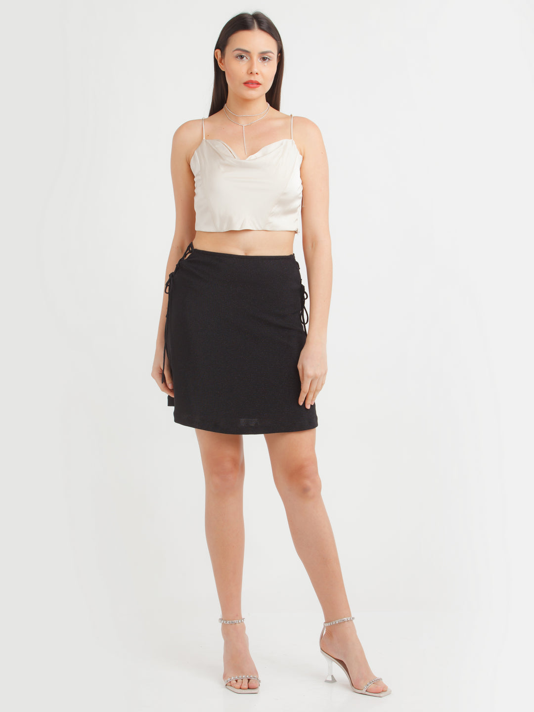 Black Shimmer Tie-Up Skirt