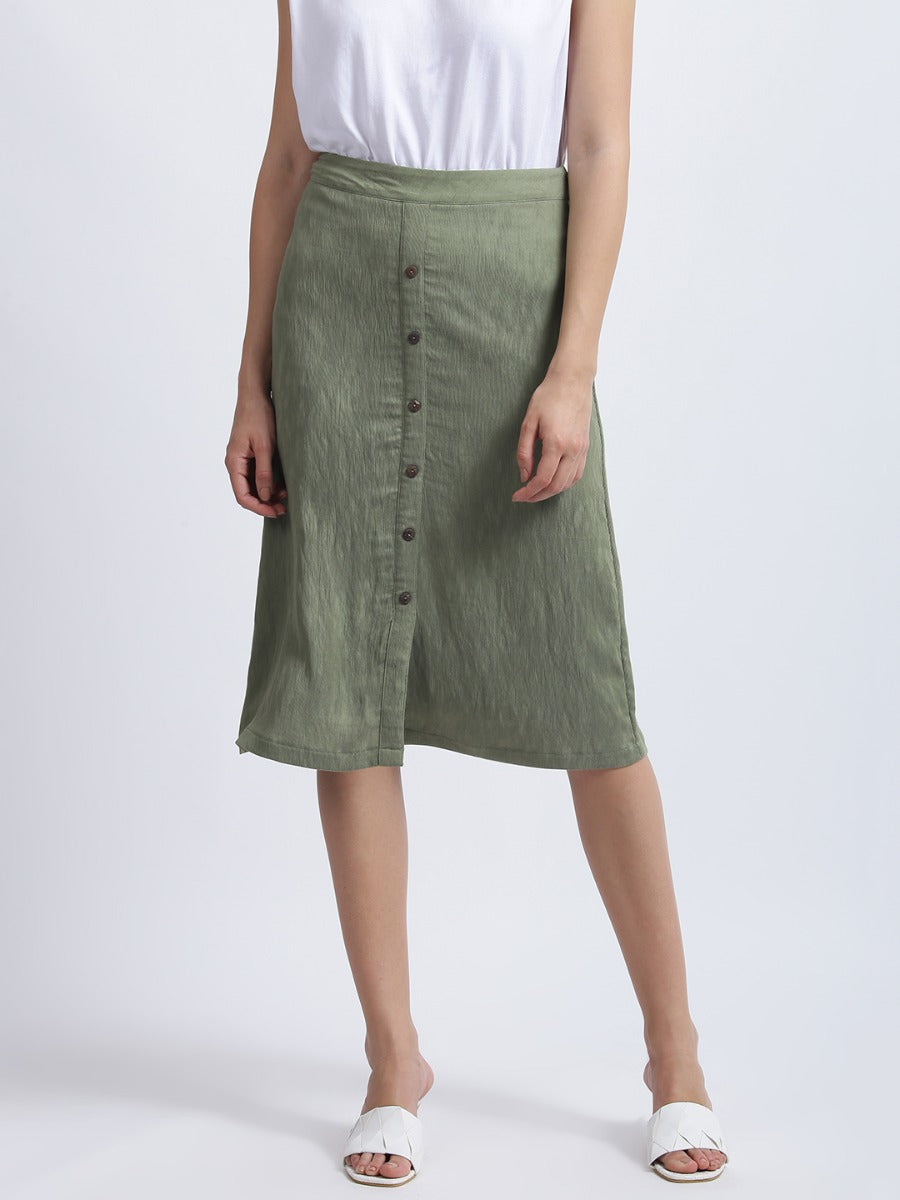 Olive Green Solid High Waisted Skirt