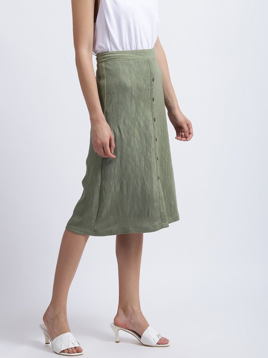 Olive Green Solid High Waisted Skirt