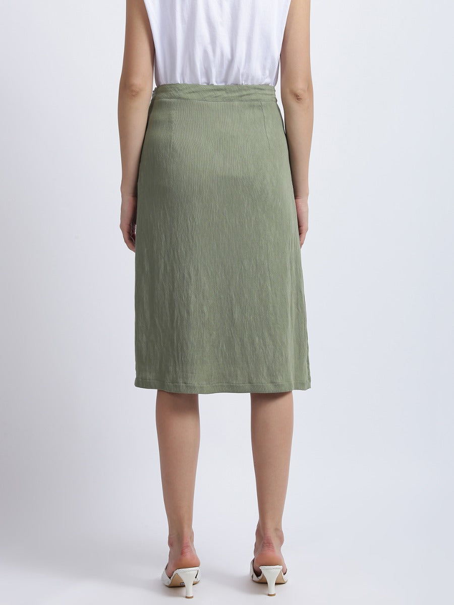 Olive Green Solid High Waisted Skirt