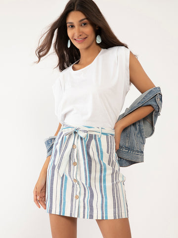 White Striped  Skirt for Women