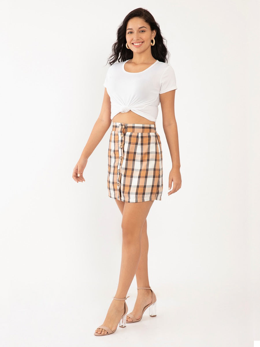 Multi Colored Checked Fitted Skirt