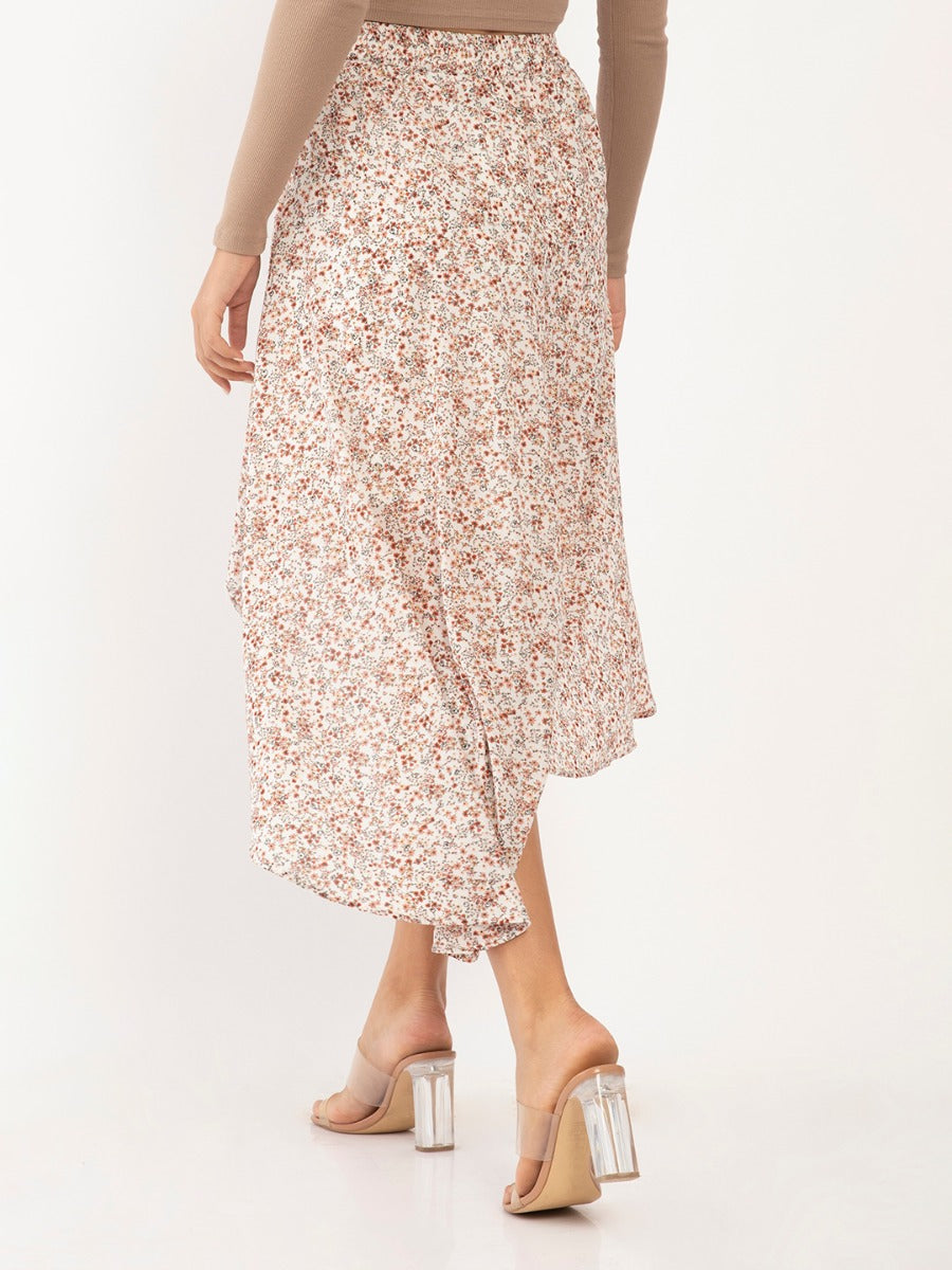 White Floral Print Elasticated Skirt