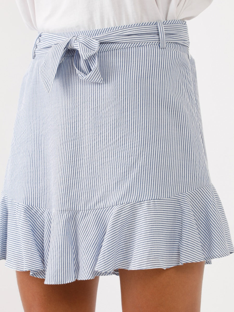 Blue Striped Ruffled Skirt