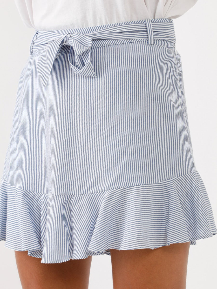 Blue Striped Ruffled Skirt For Women