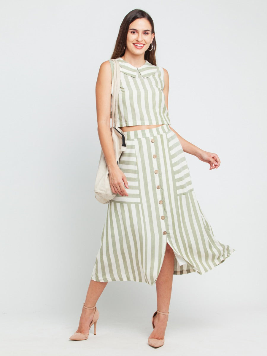 Off White Striped Elasticated Skirt