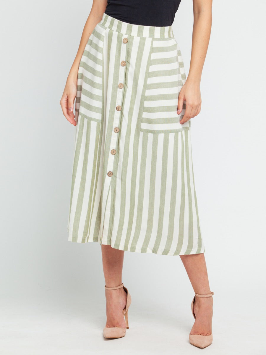 Off White Striped Elasticated Skirt