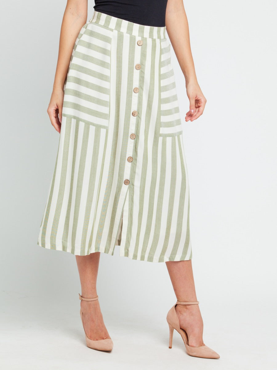 Off White Striped Elasticated Skirt