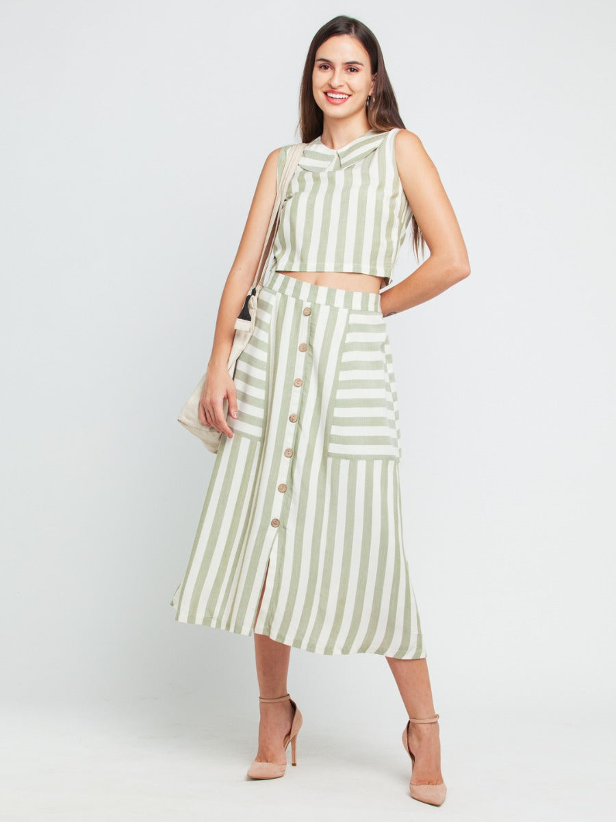 Off White Striped Elasticated Skirt