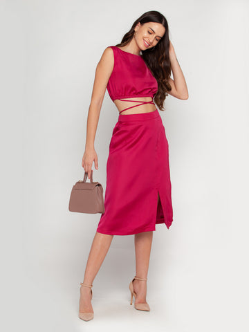 Pink Solid Elasticated Skirt For Women