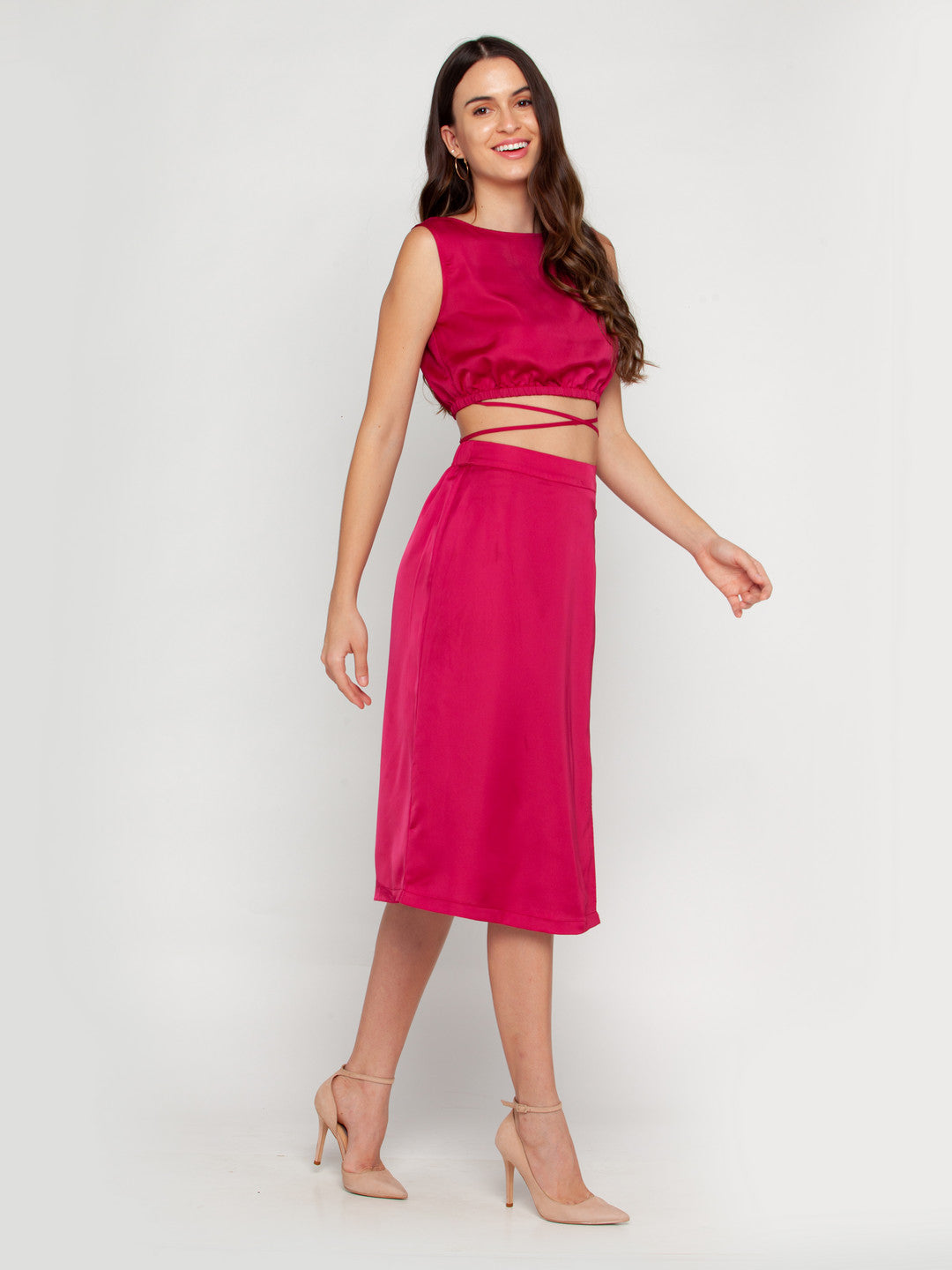 Pink Solid Elasticated Skirt