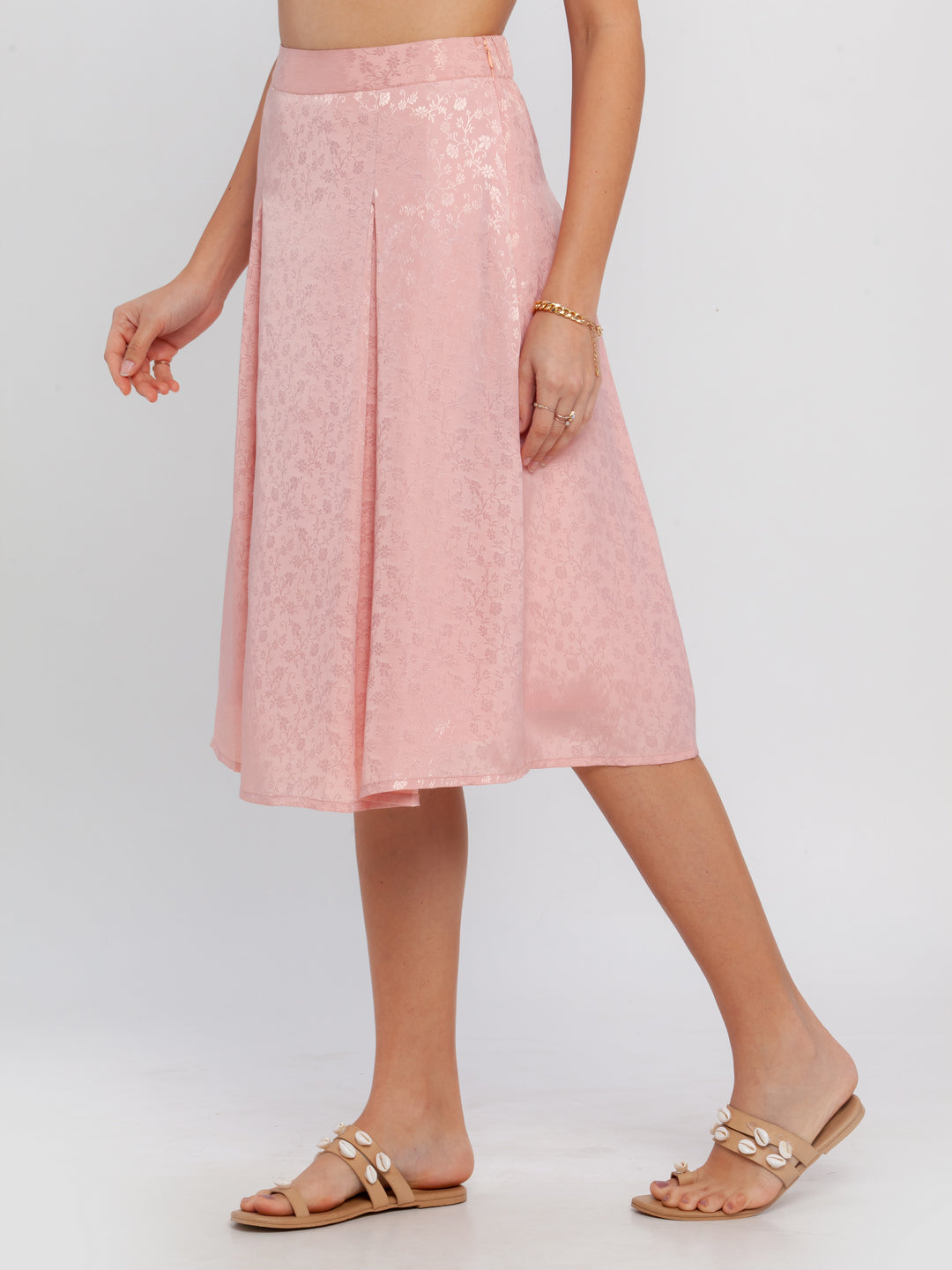 Pink Printed Pleated Skirt