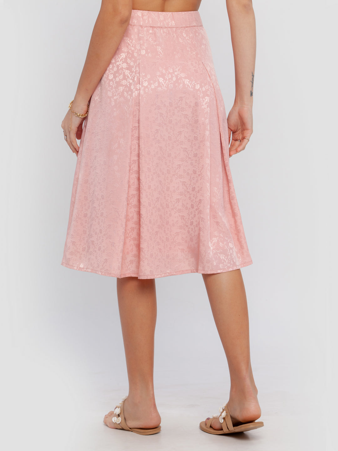 Pink Printed Pleated Skirt