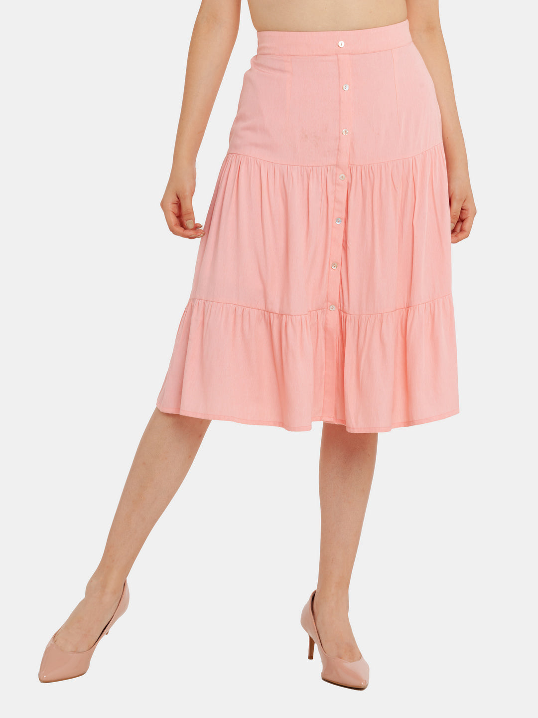 Pink Solid Tiered Skirt