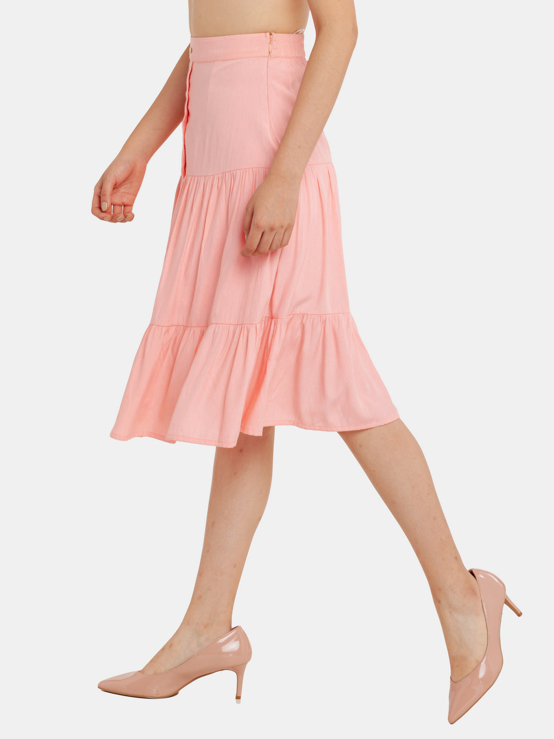 Pink Solid Tiered Skirt