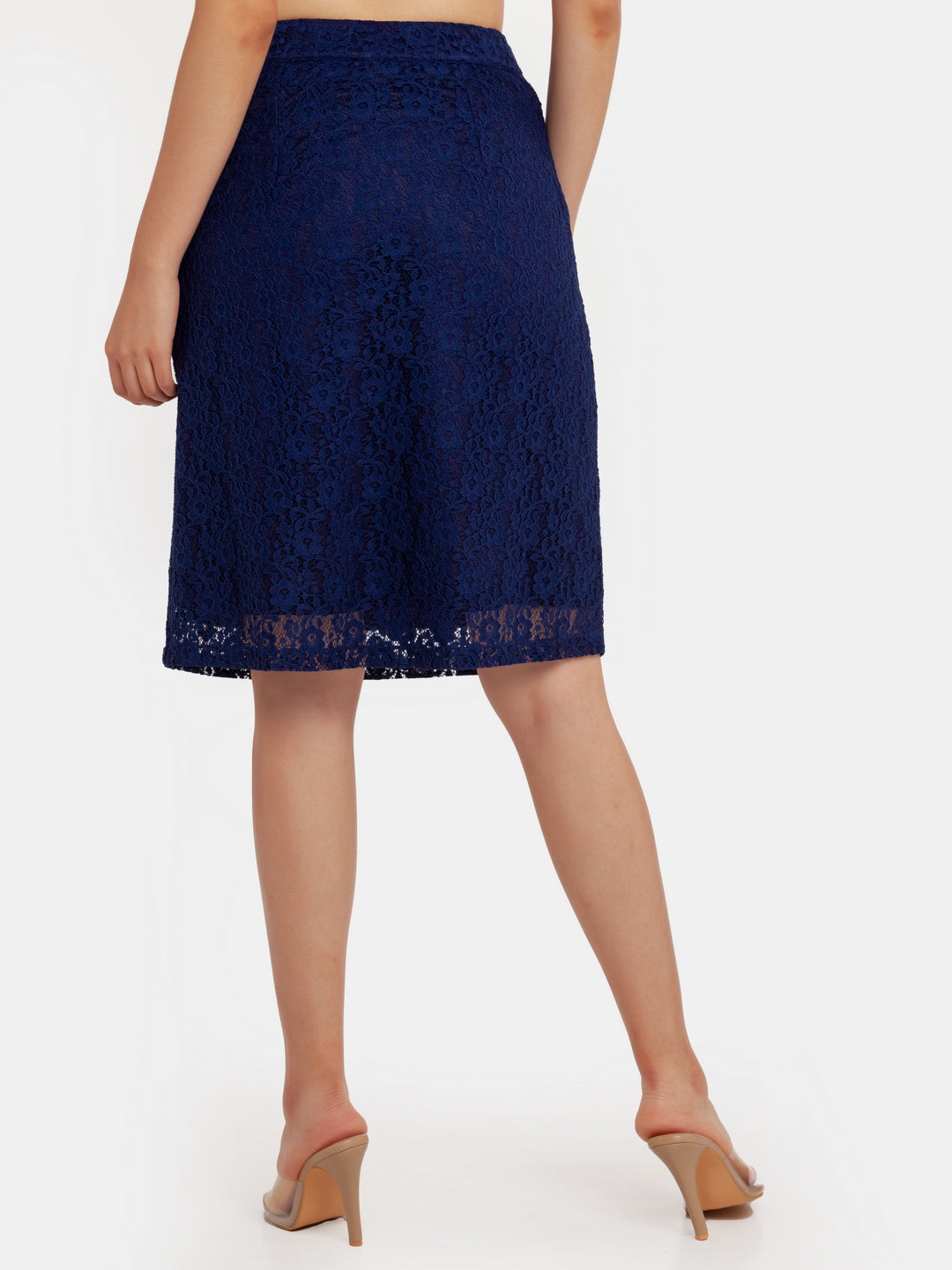 Navy Blue Lace Elasticated Skirt For Women