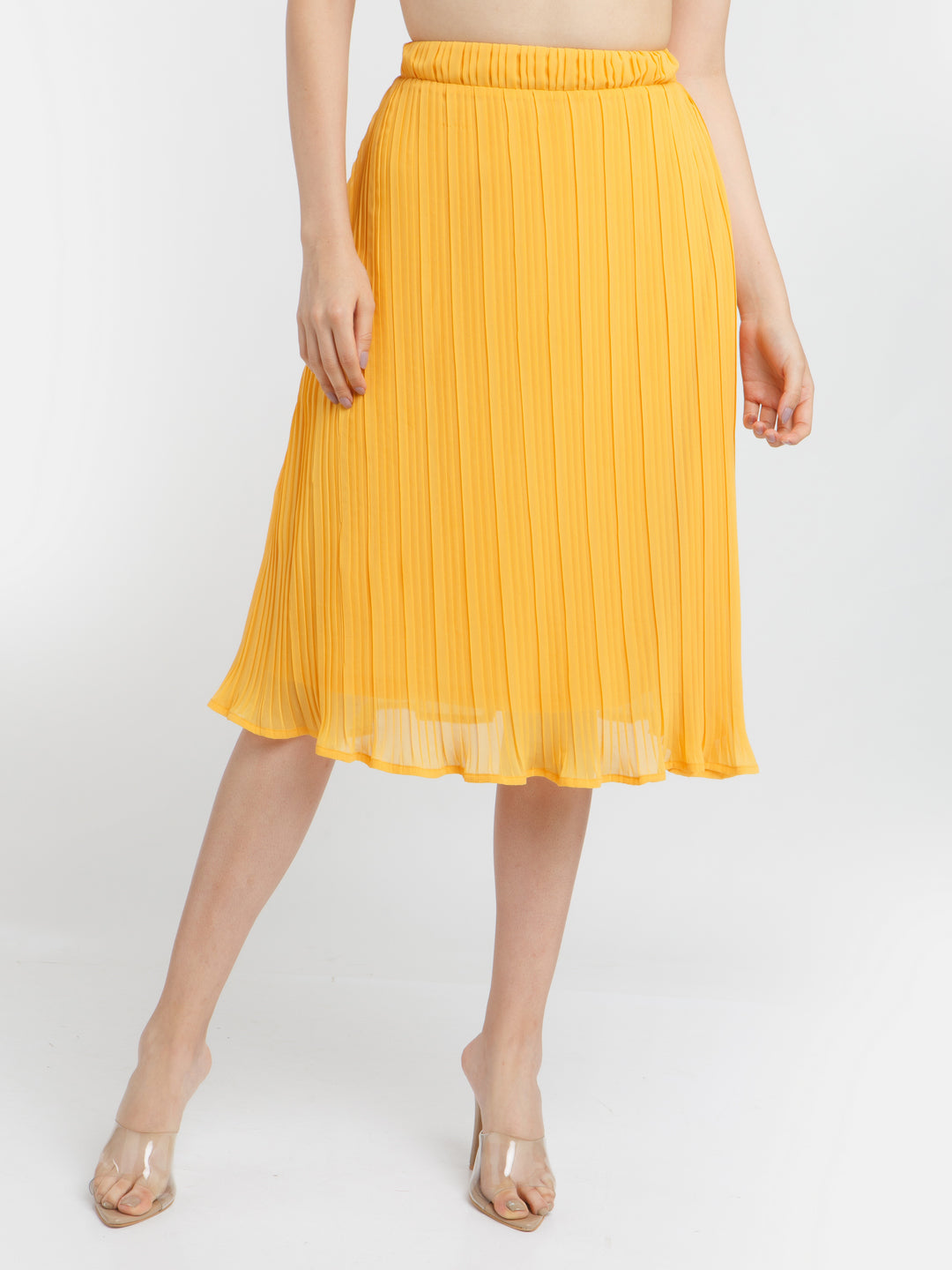 Yellow Solid Pleated Skirt