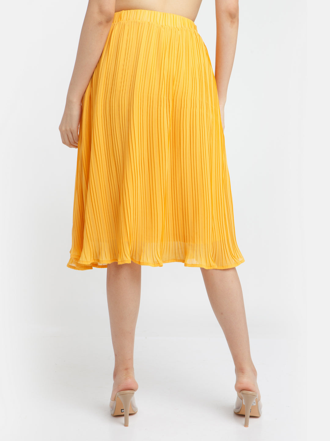 Yellow Solid Pleated Skirt