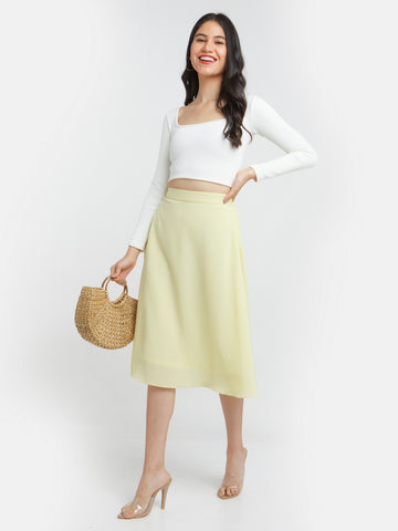 Yellow Solid Skirt For Women