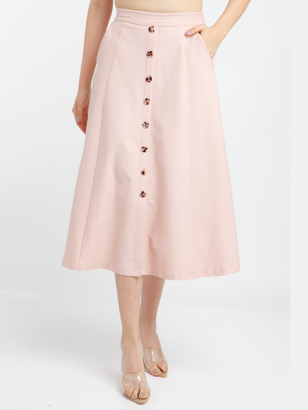 Pink Solid Skirt For Women