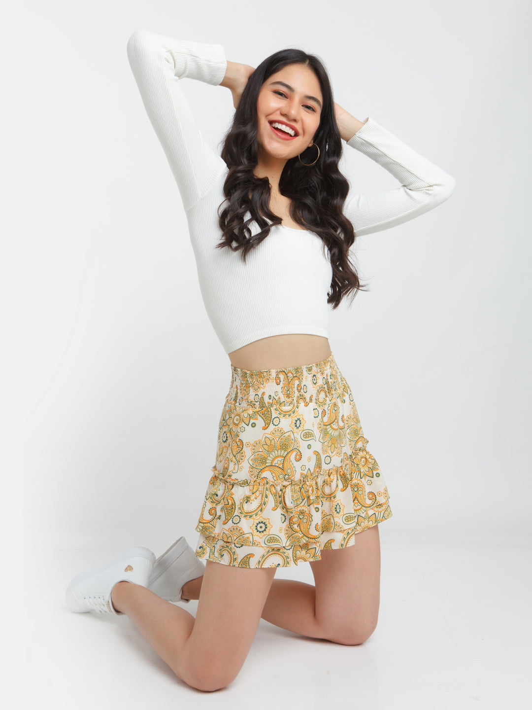 Multicolored Printed Elasticated Skirt For Women