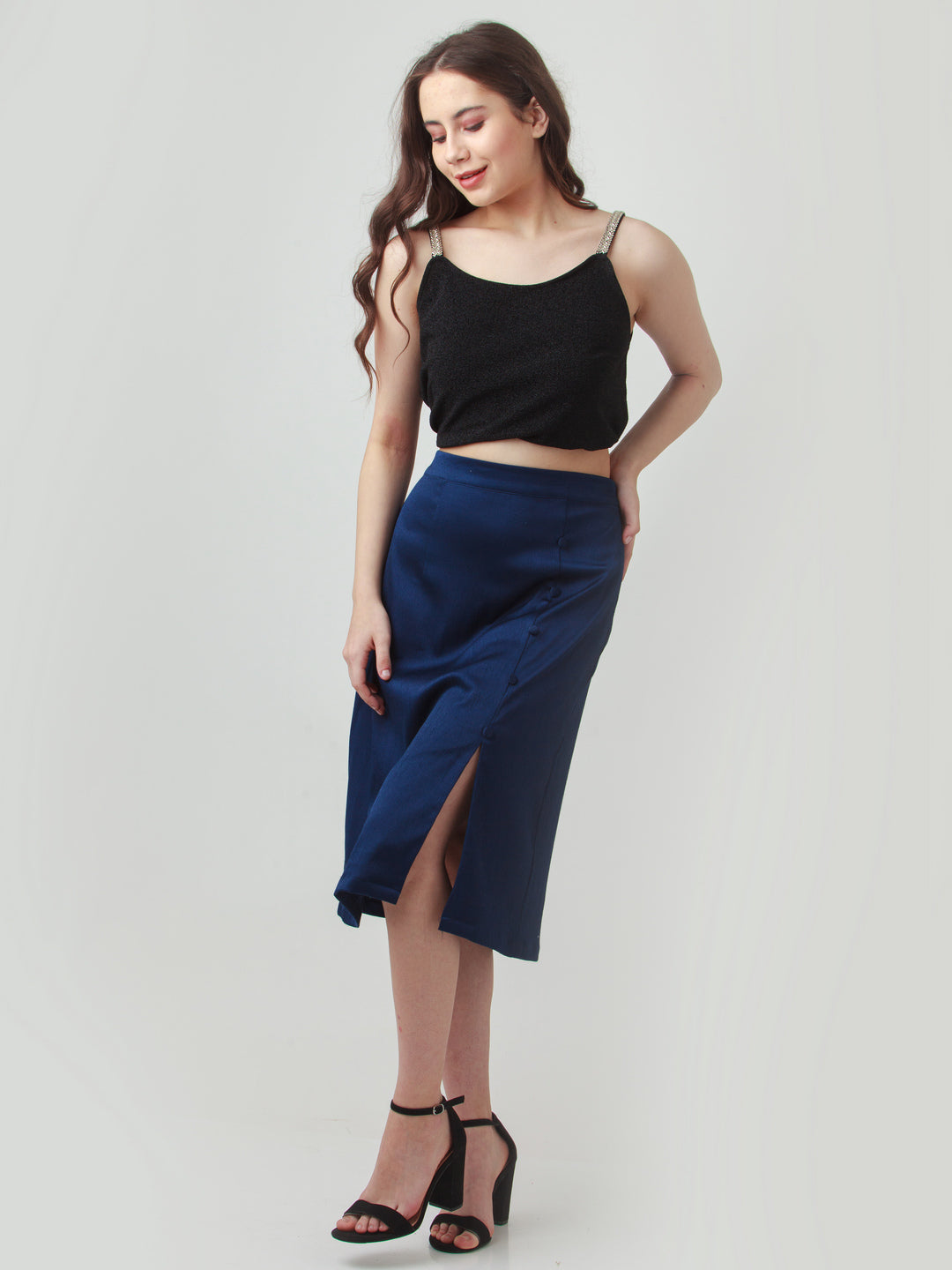 Navy Blue Solid Skirt