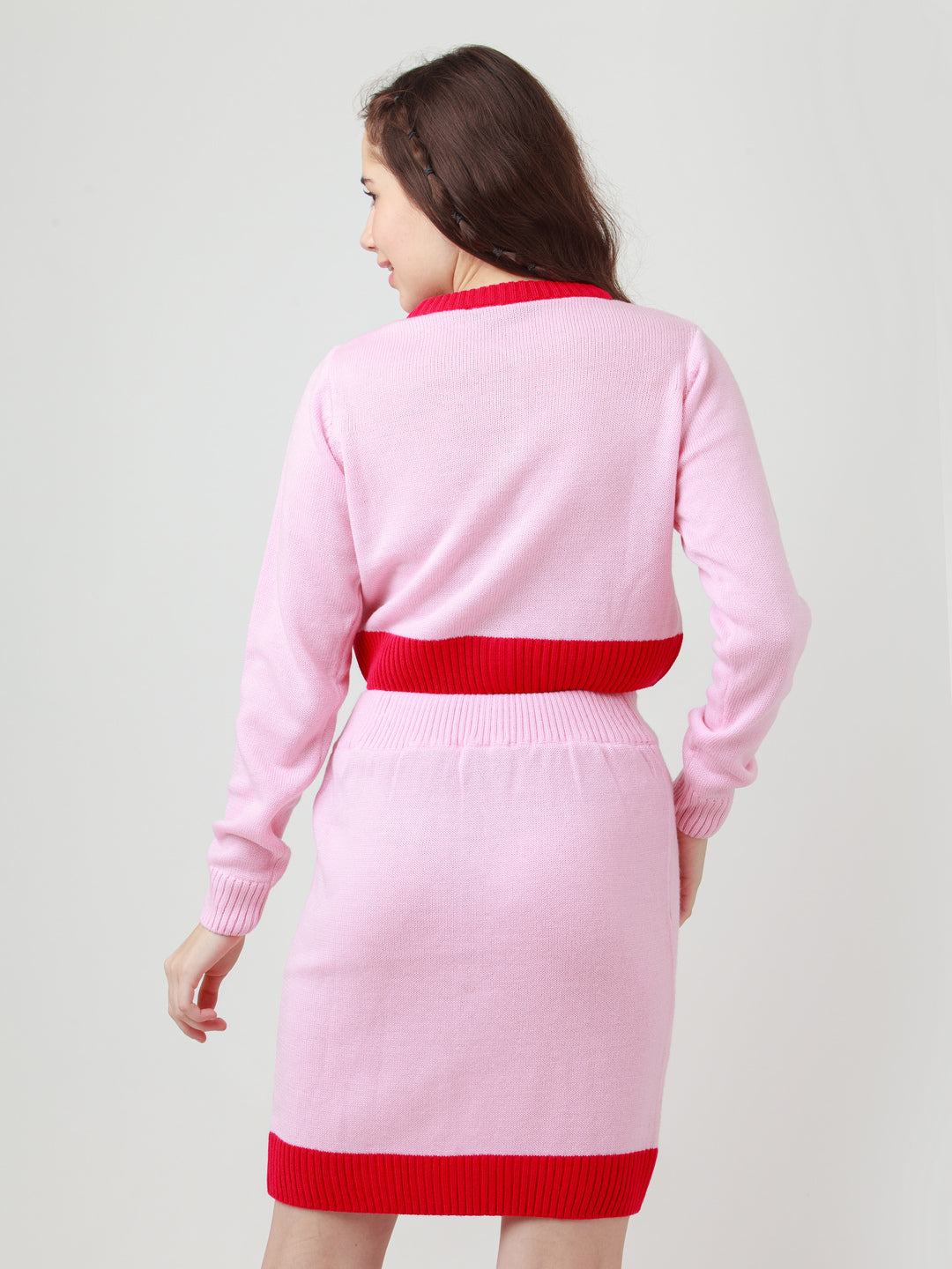 Pink Solid Fitted Sweater for Women