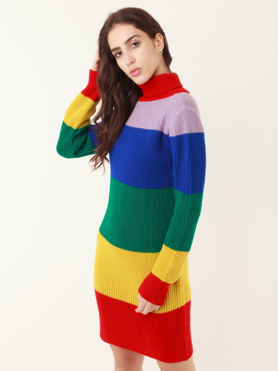 Multicolored Striped Bodycon Sweater For Women
