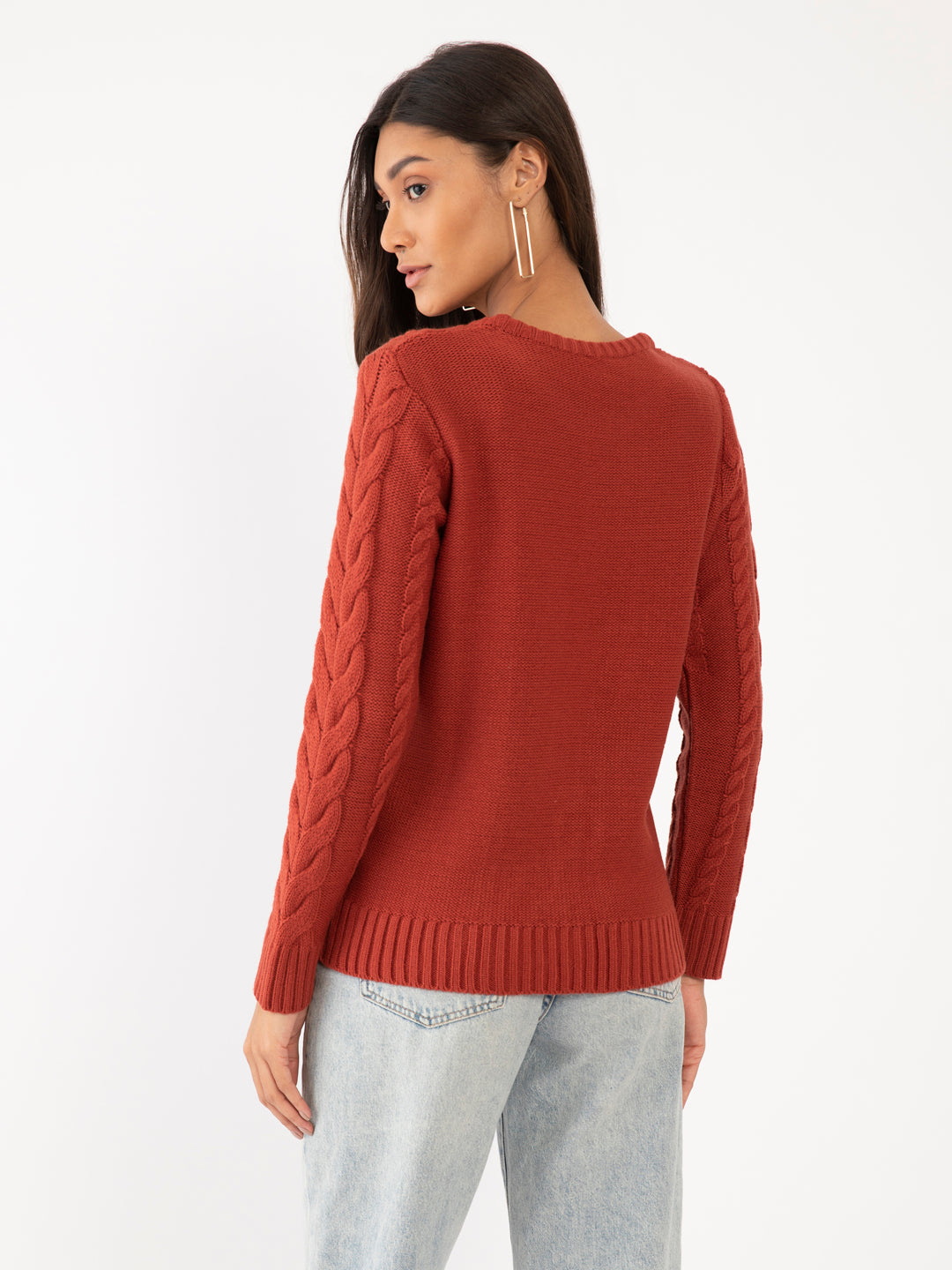 Orange Solid Sweater For Women