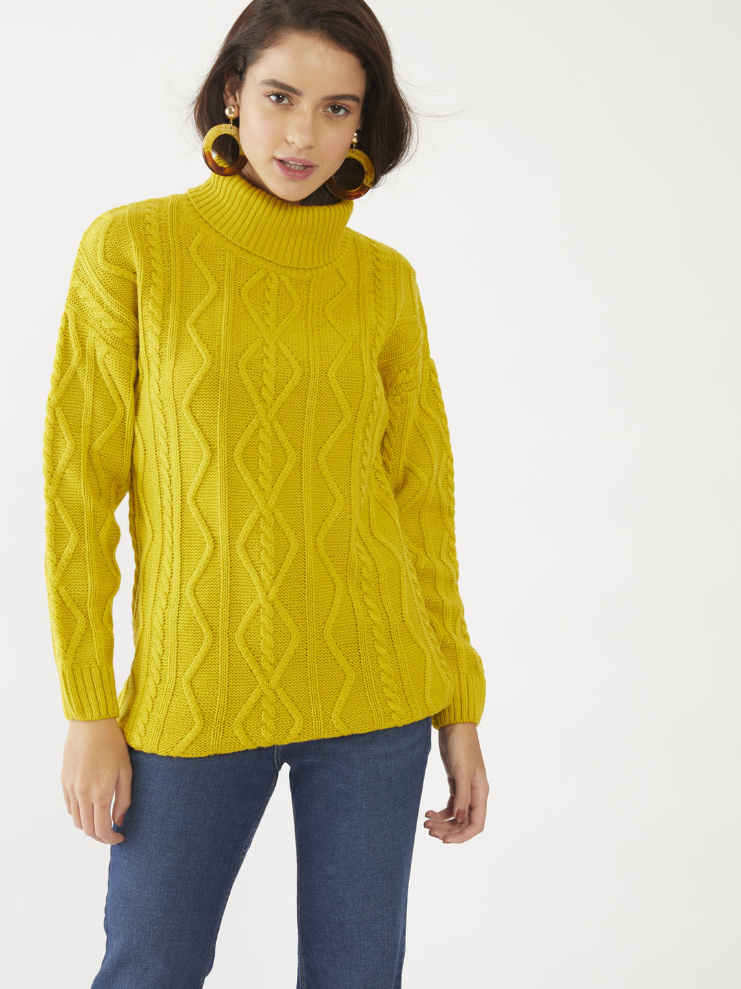 Yellow Solid Sweater For Women