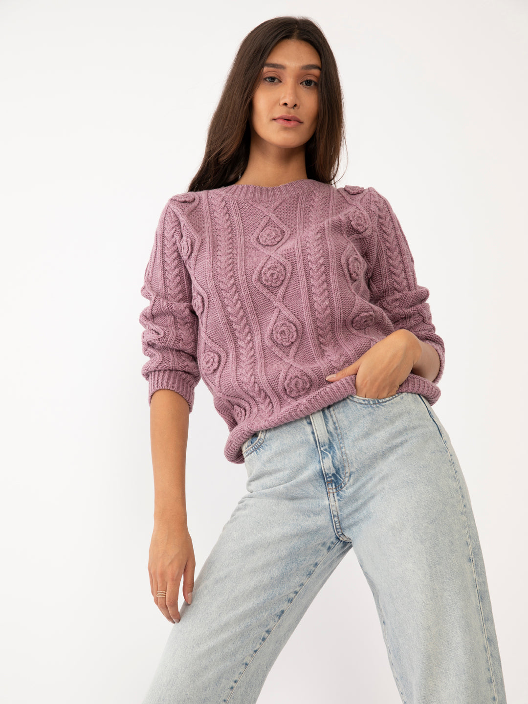 Purple Solid Sweater