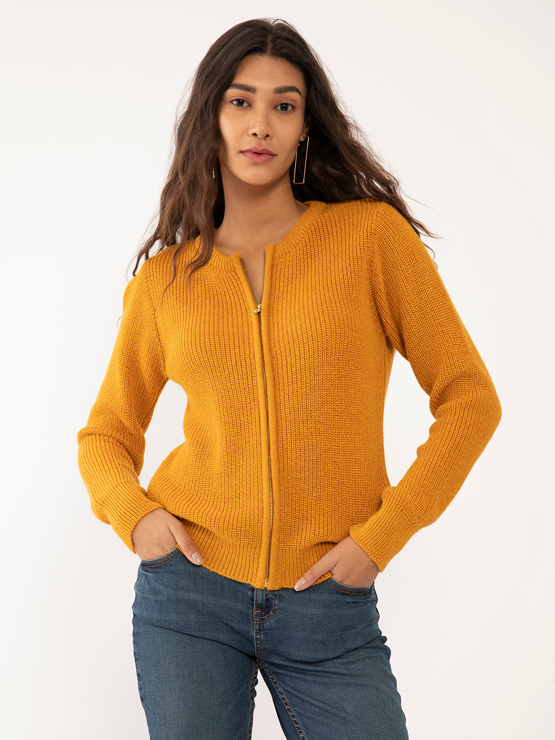 Yellow Solid Regular Sweaters