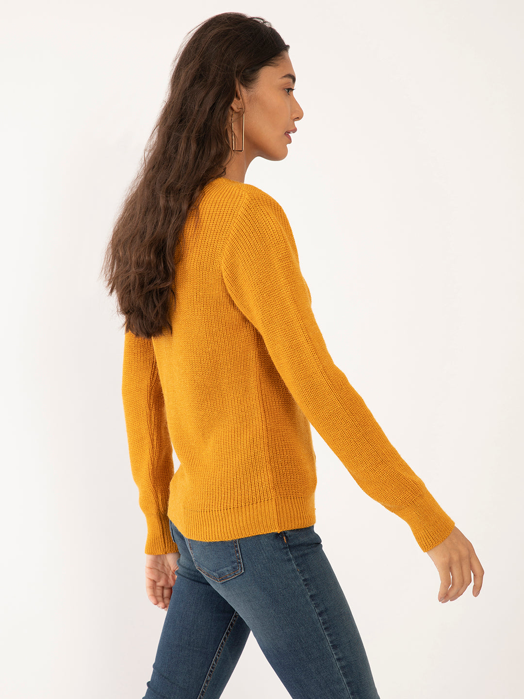 Yellow Solid Regular Sweaters