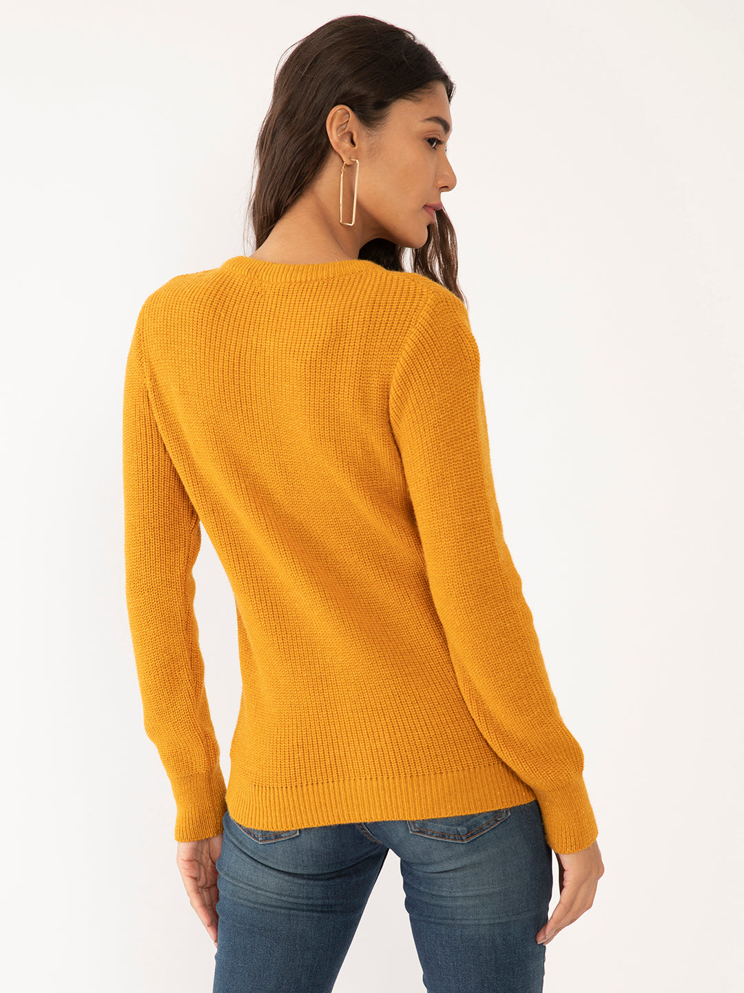 Yellow Solid Regular Sweaters