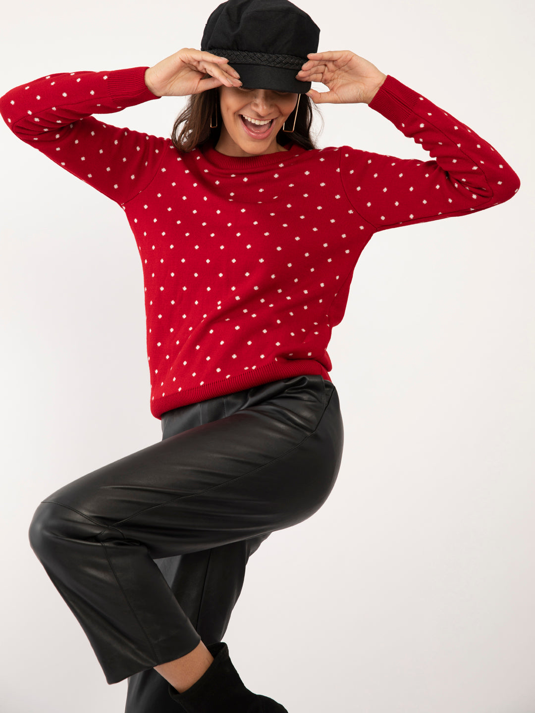 Red Polka Sweater For Women