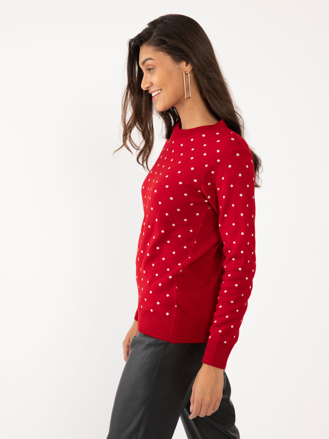 Red Polka Sweater For Women