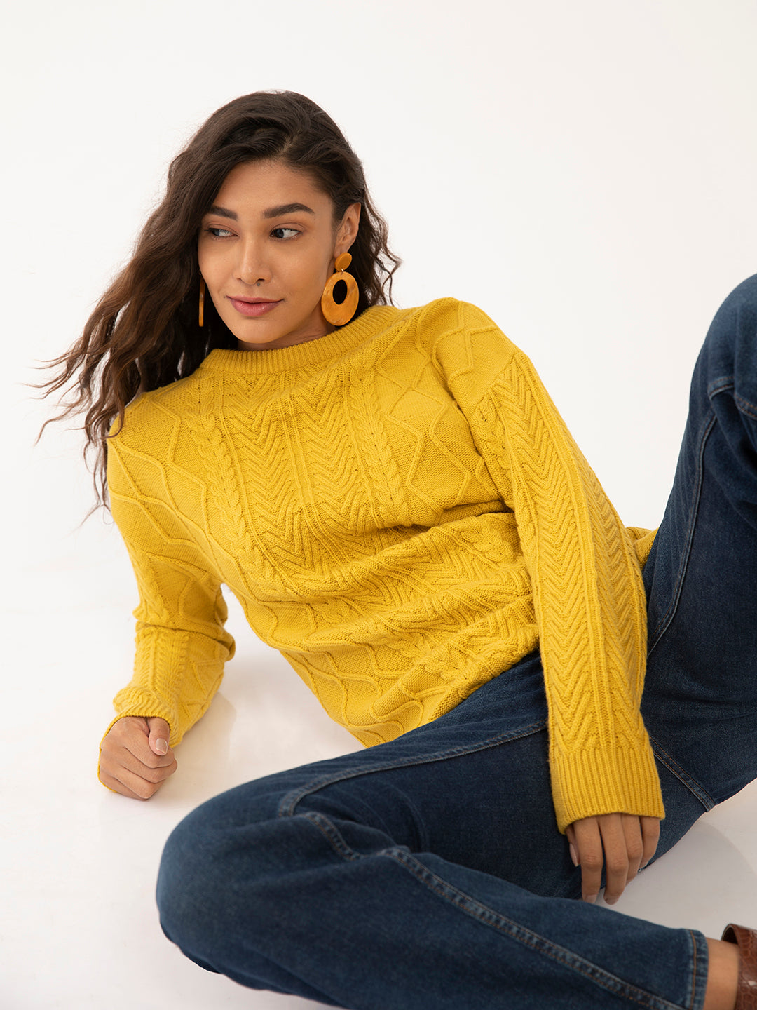 Yellow Solid Overszied Sweaters