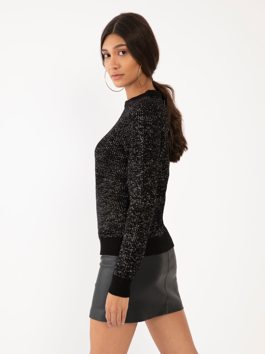 Black Textured Sweater For Women