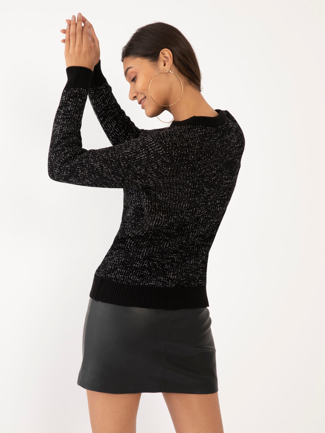 Black Textured Sweater For Women