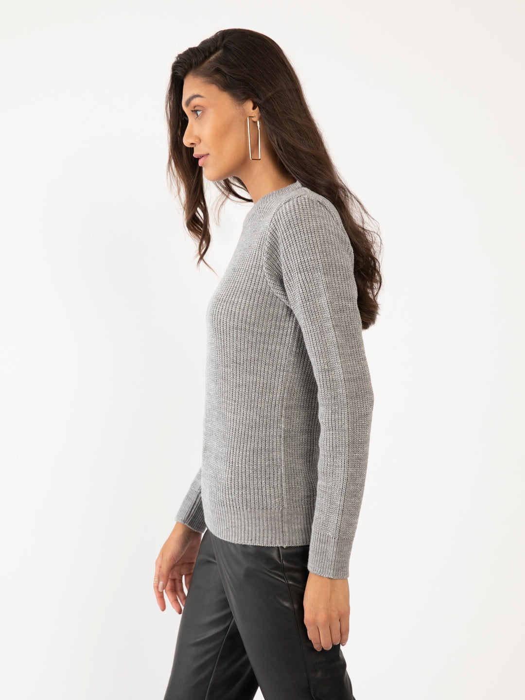 Grey Textured Sweater For Women