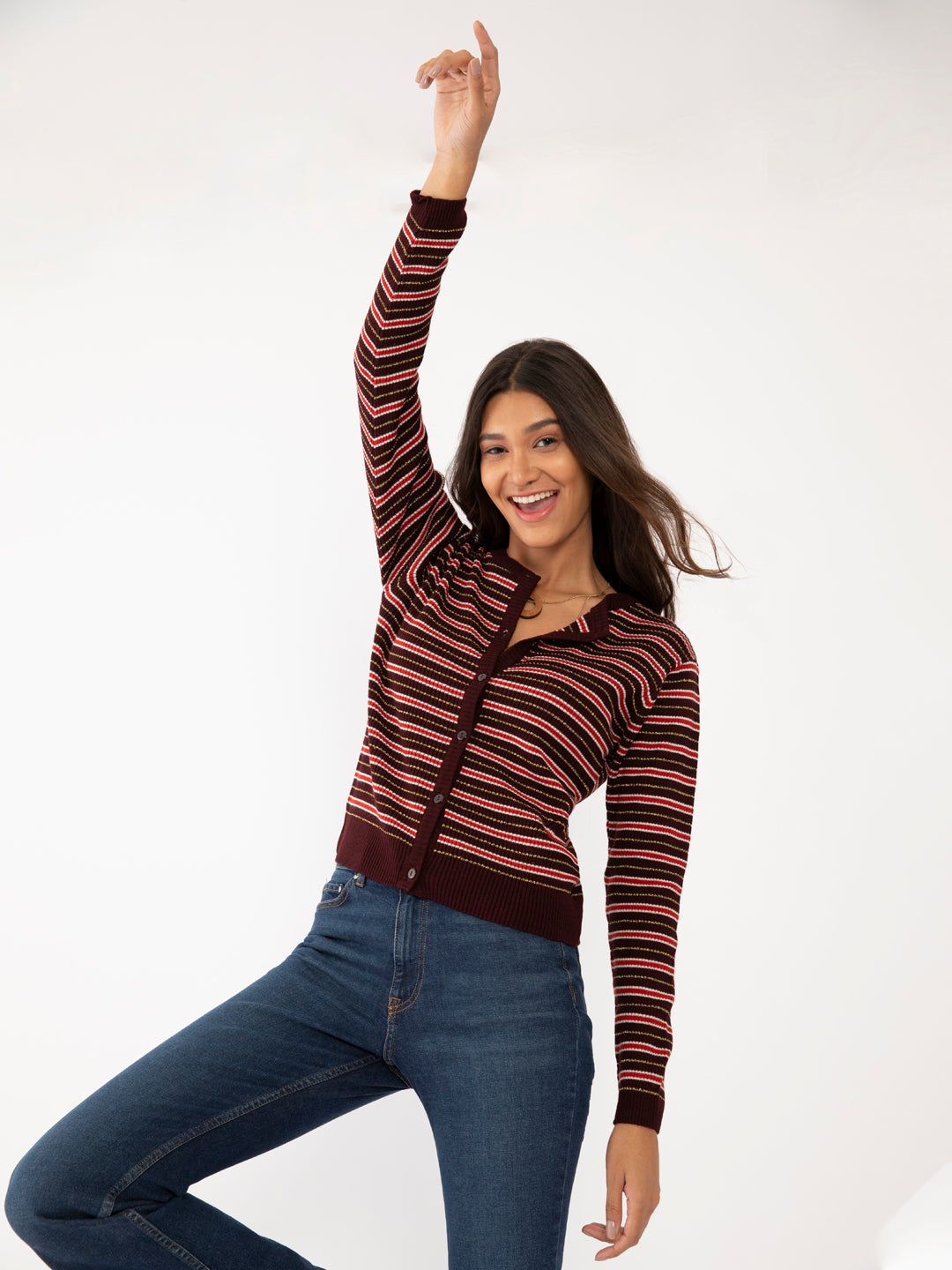 Orange Striped Cardigan