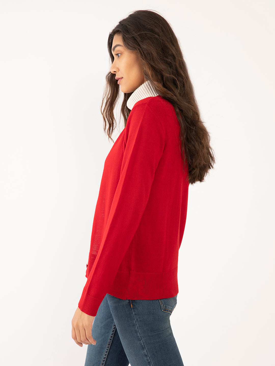 Red Solid Regular Cardigans