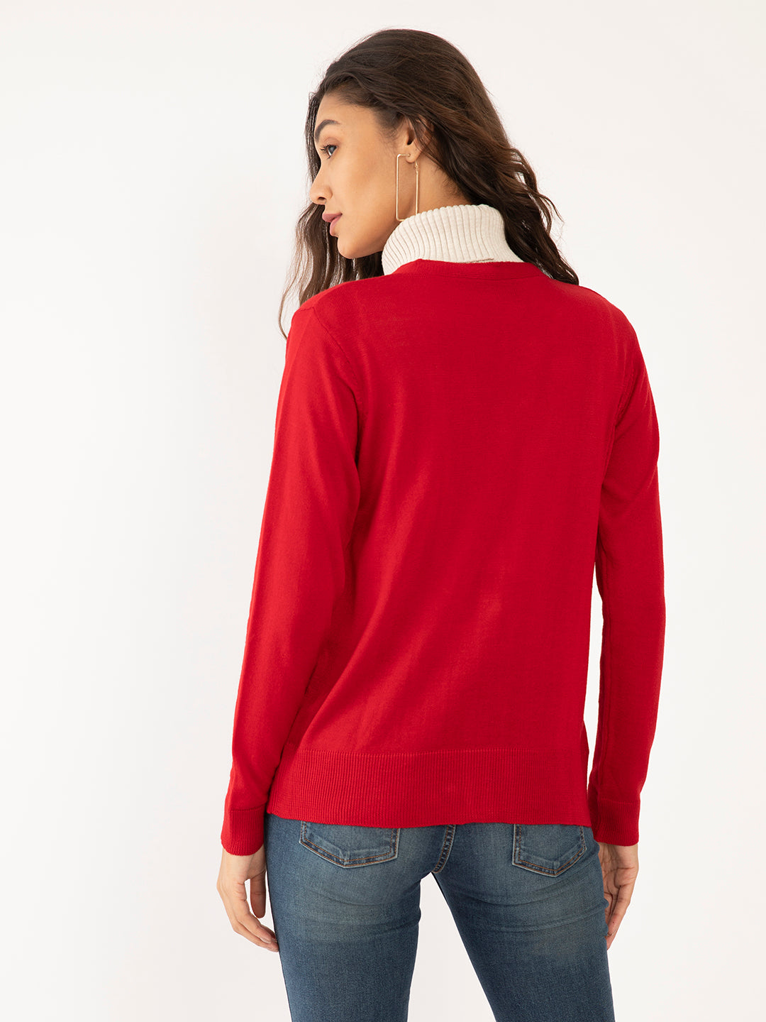 Red Solid Regular Cardigans