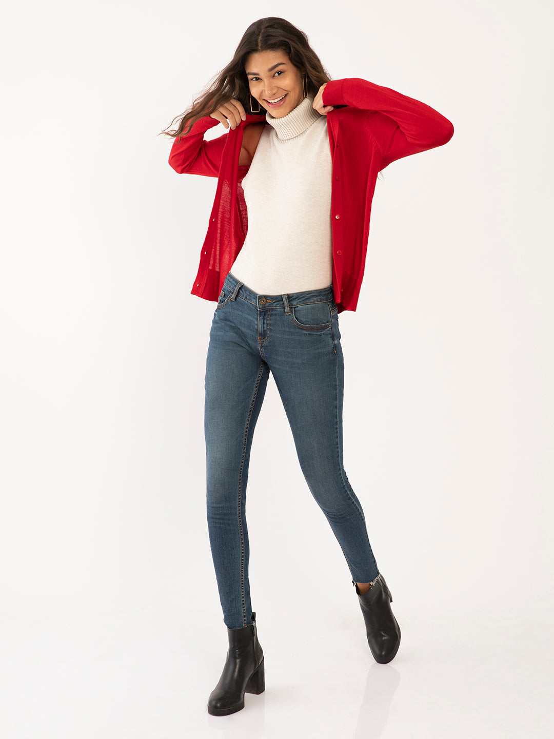 Red Solid Regular Cardigans