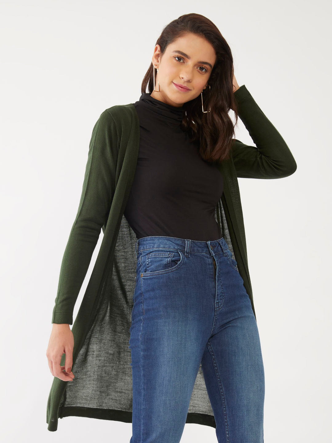 Green Solid Fitted Shrug