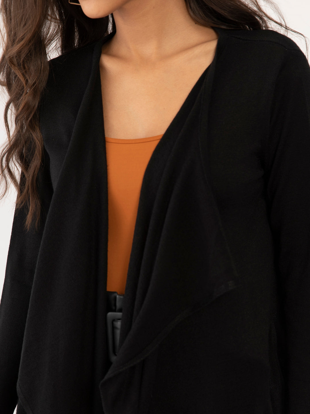 Black Solid Tie-Up Shrug